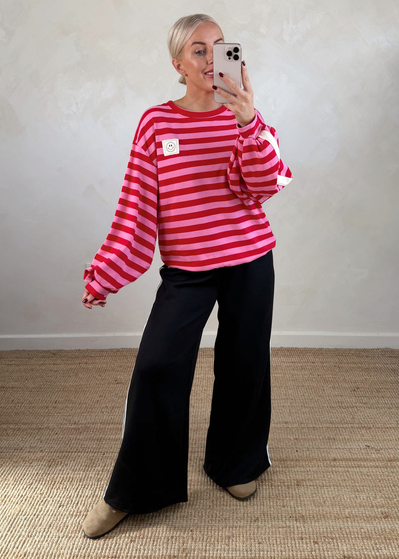 Smiley stripe sweat - red/pink