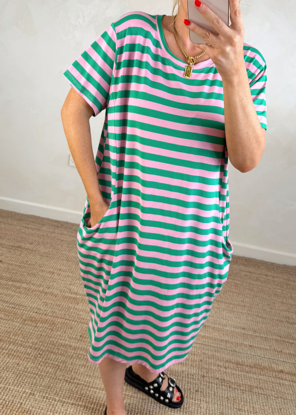 Blake striped dress - green/pink