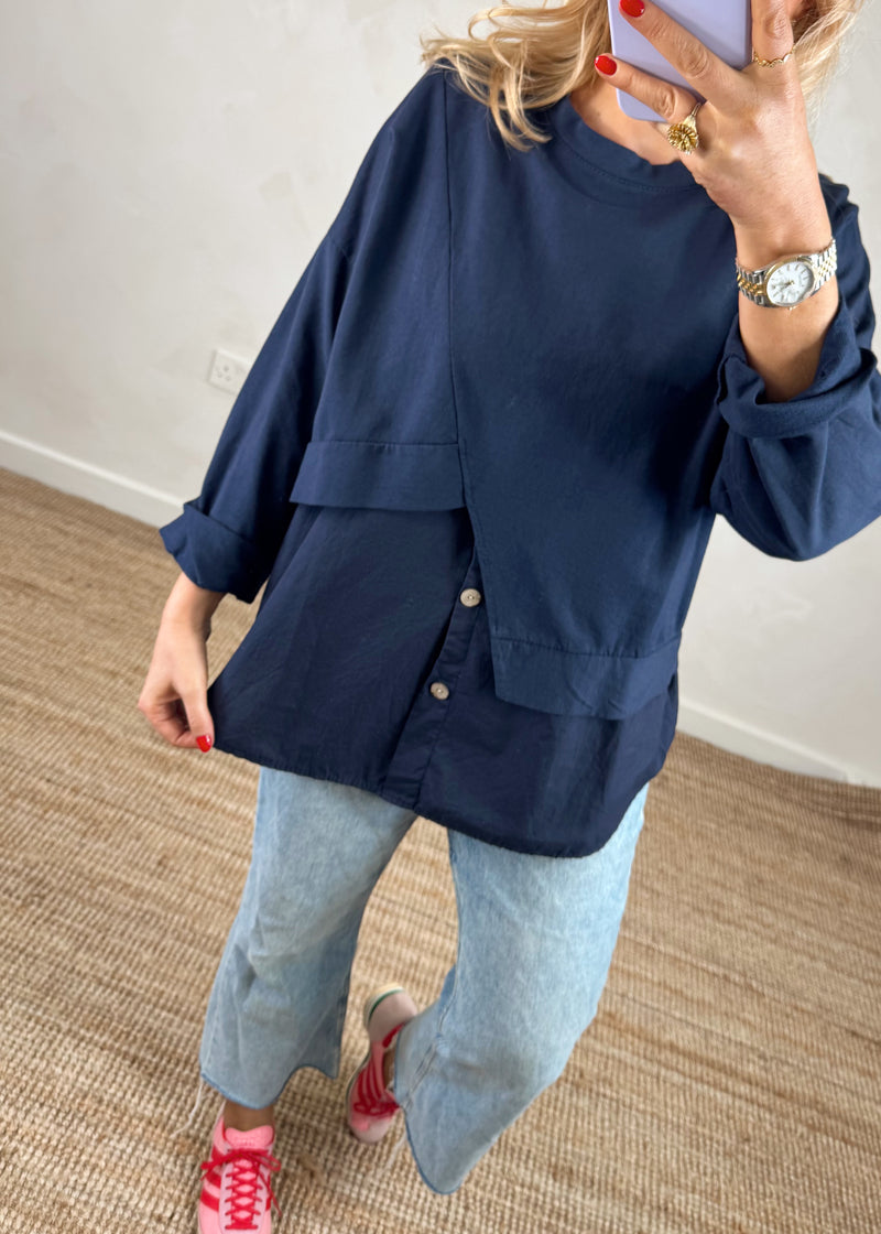 Casey double layer button front - navy