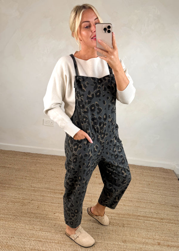 Meryl cropped dungaree - slate animal