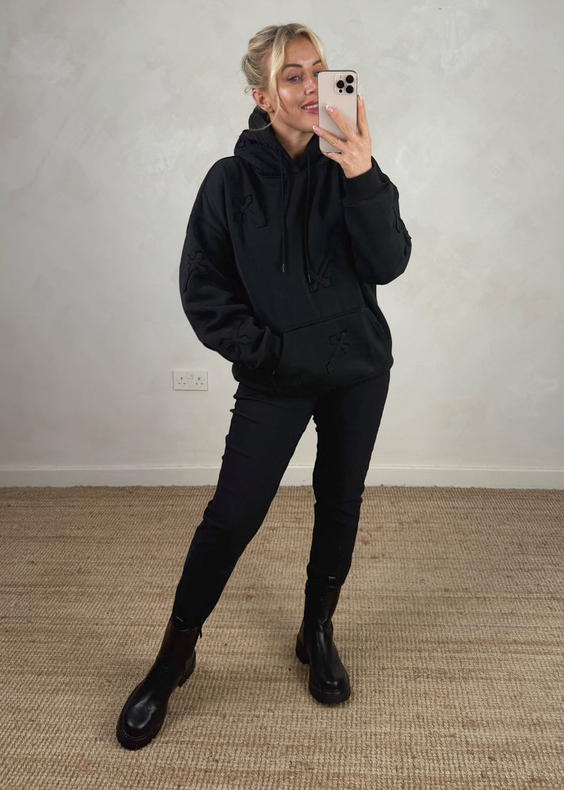 Crucifix appliqué hoody - black
