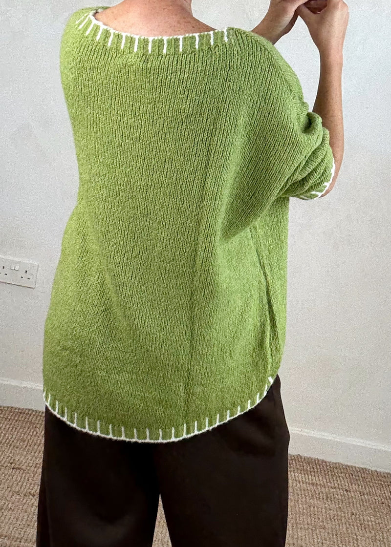 Elle contrast stitch knit - pistachio/cream