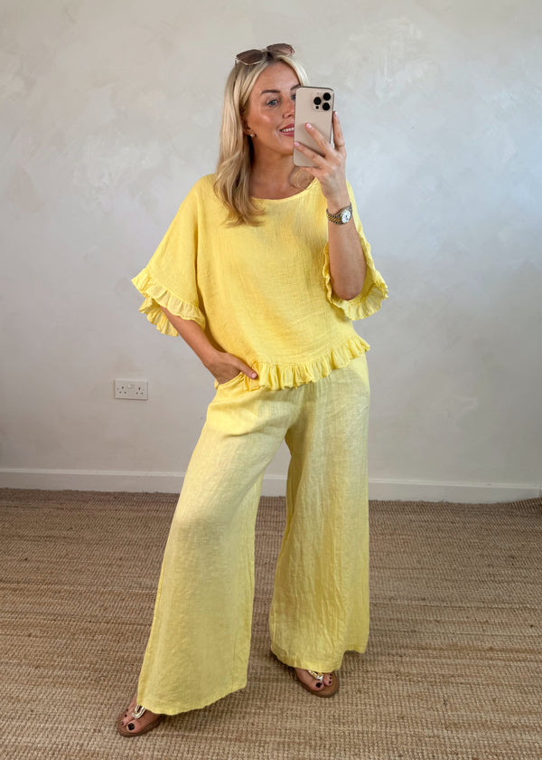 Robin linen blend top - lemon 2
