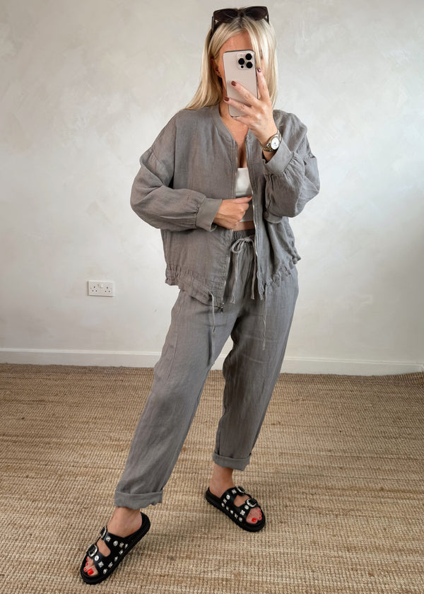 Oia linen bomber - mocha