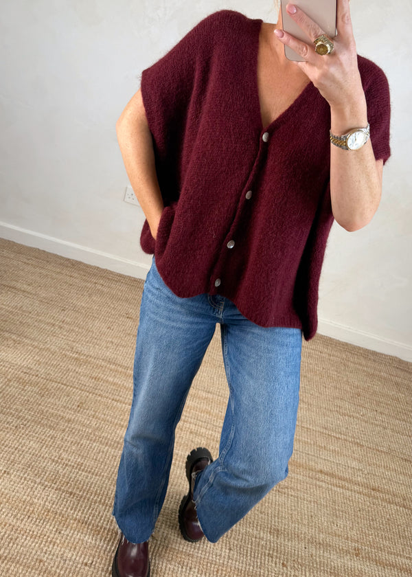 Lottie button knit - merlot