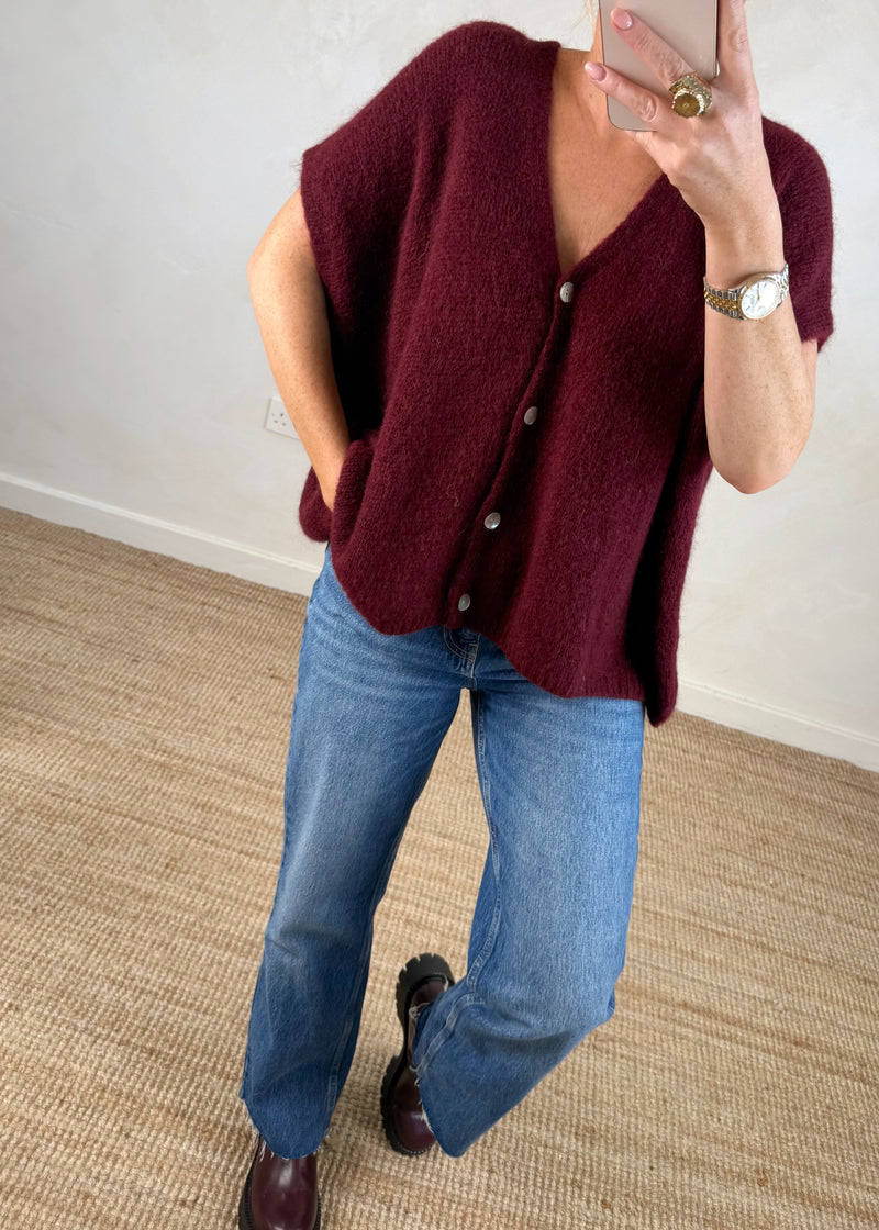 Lottie button knit - merlot