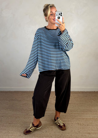Nico crew neck striped tee - Chocolate/blue