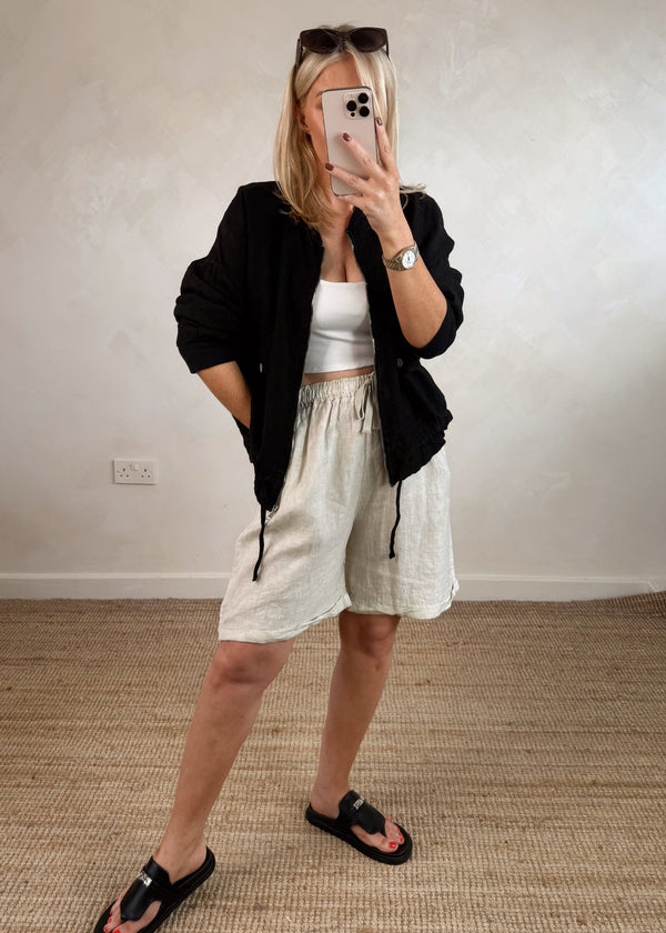 Oia linen bomber - black