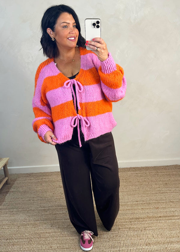 Libby Striped tie front knit - pink/orange