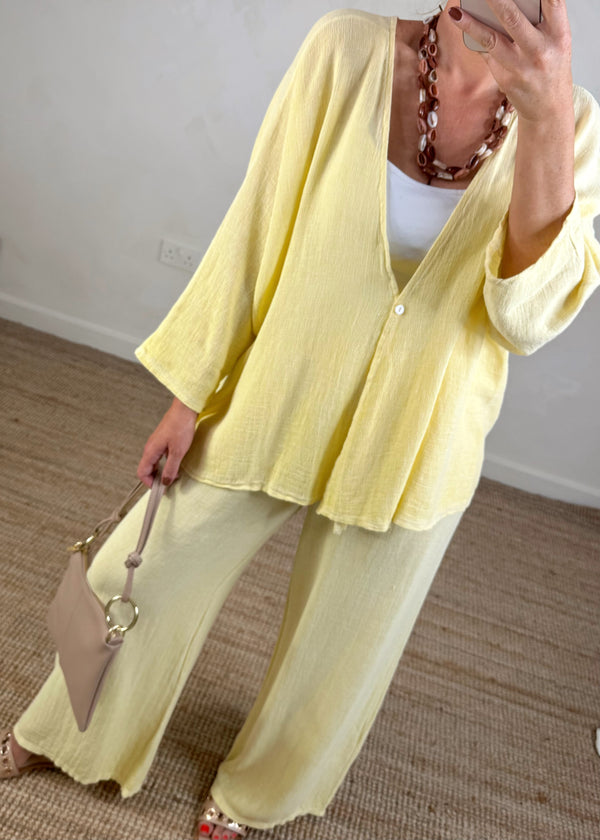 Kerry linen blend kimono - lemon