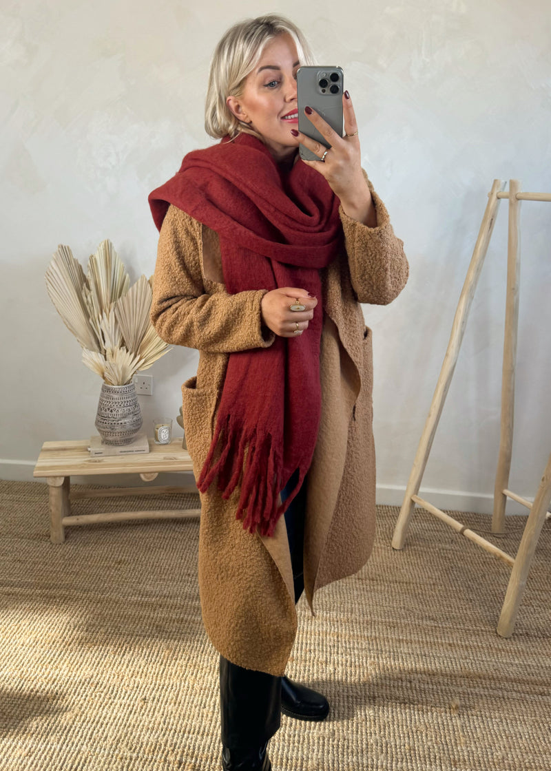 Blanket tassel scarf - burnt umber