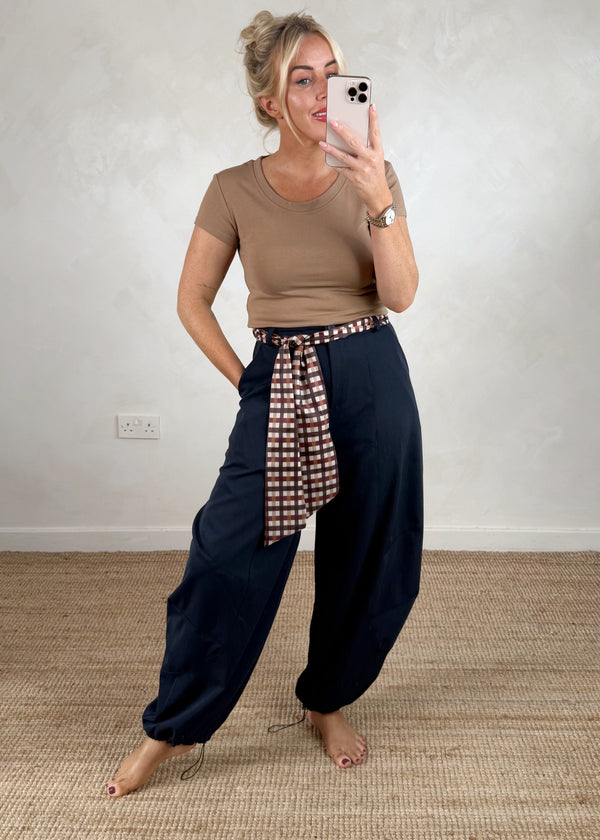 Belted cocoon trouser - navy