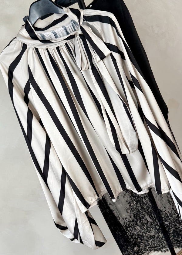 Cassie striped pussybow blouse - cream