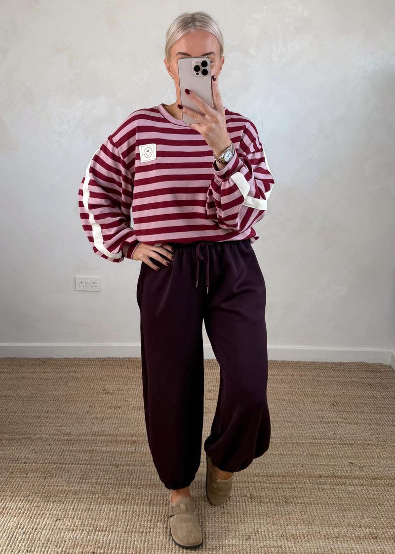Smiley stripe sweat - Merlot/pink