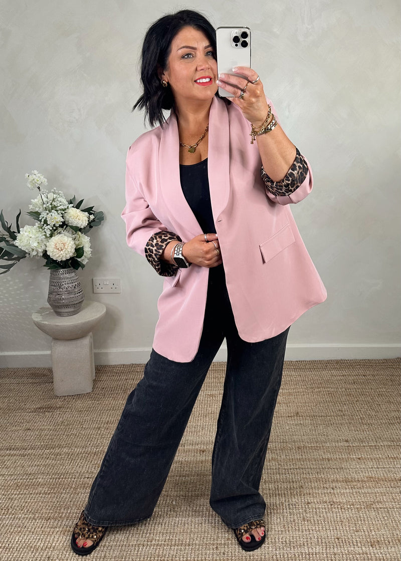 Leopard trim Blazer - blush