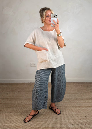 Aria linen button back top - Beige