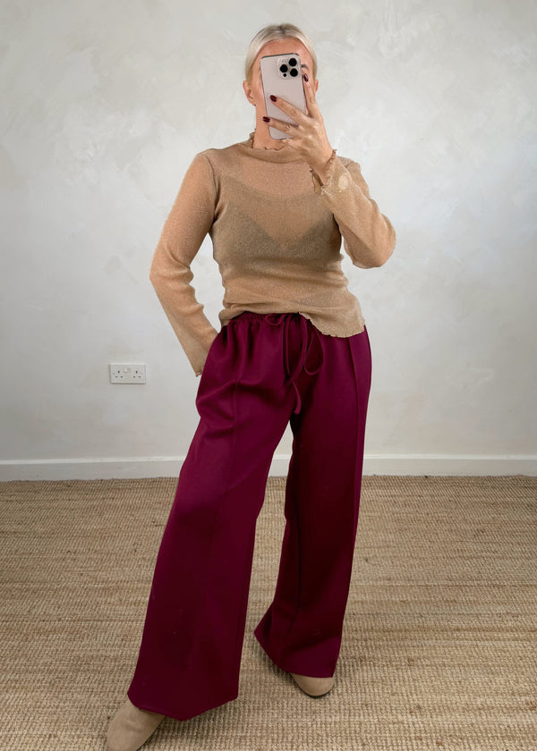 Sheer frill l/s top - nude-The Style Attic
