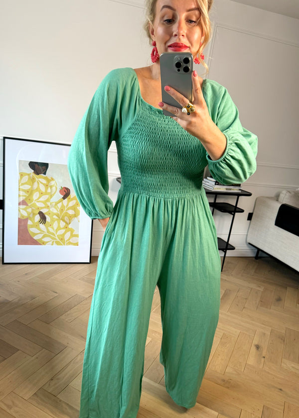 Theo shirred bodice jumpsuit - spearmint-The Style Attic