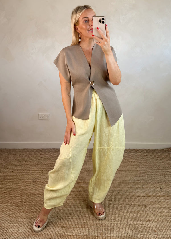Tia linen barrel leg - lemon-The Style Attic