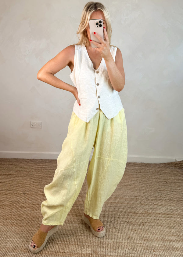 Tia linen barrel leg - lemon-The Style Attic