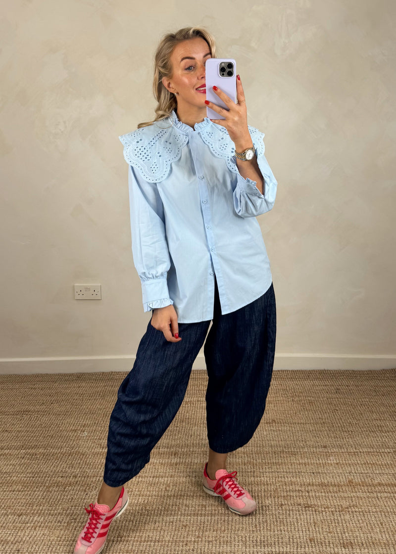 Tilly broderie collar shirt - cornflower-The Style Attic