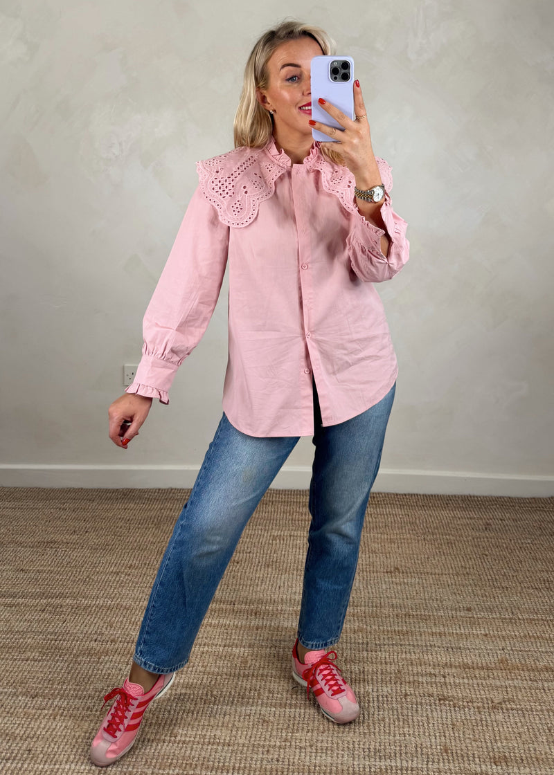 Tilly broderie collar shirt - rose-The Style Attic