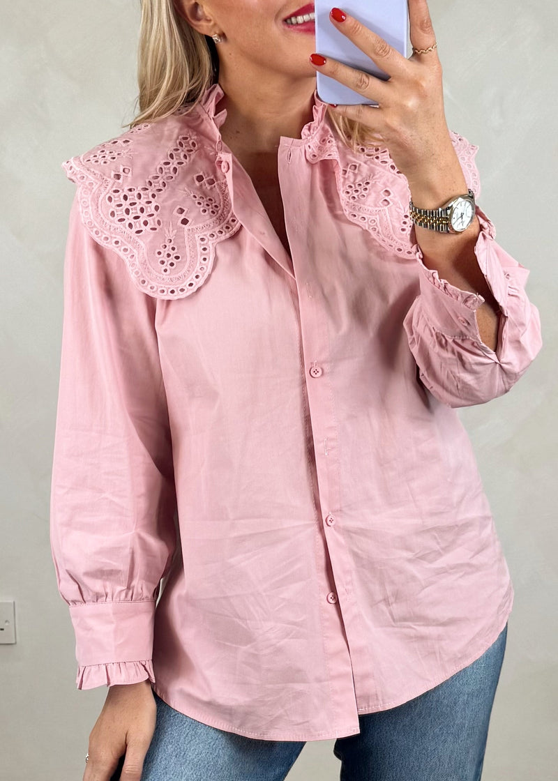 Tilly broderie collar shirt - rose-The Style Attic