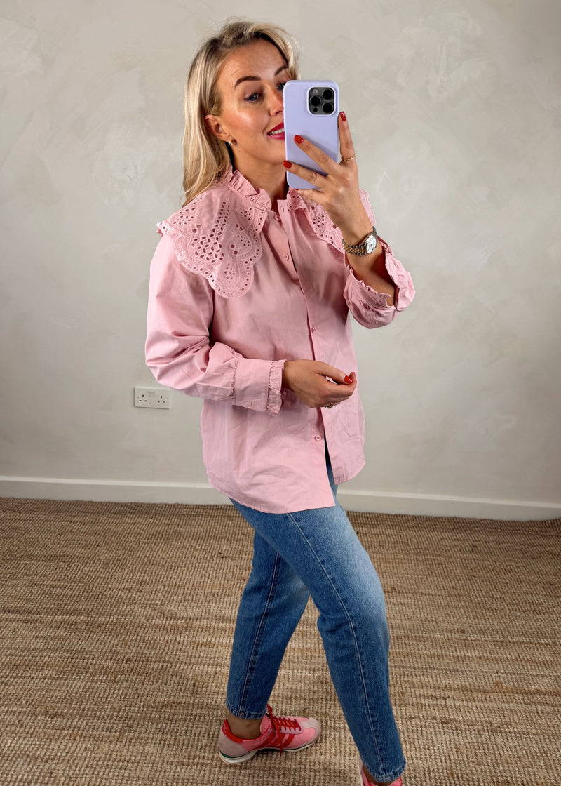 Tilly broderie collar shirt - rose-The Style Attic