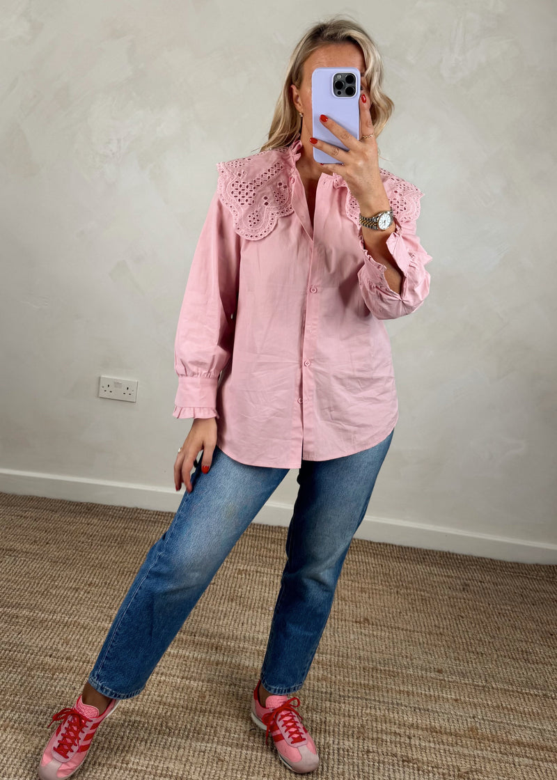 Tilly broderie collar shirt - rose-The Style Attic