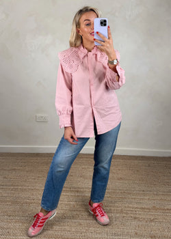 Tilly broderie collar shirt - rose-The Style Attic