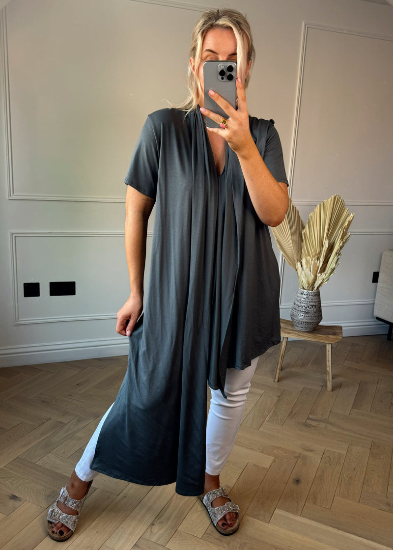 Tina drape top - charcoal-The Style Attic