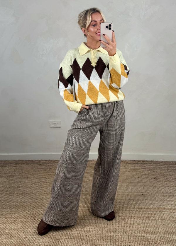 Tolly argyle knit - yellow-The Style Attic