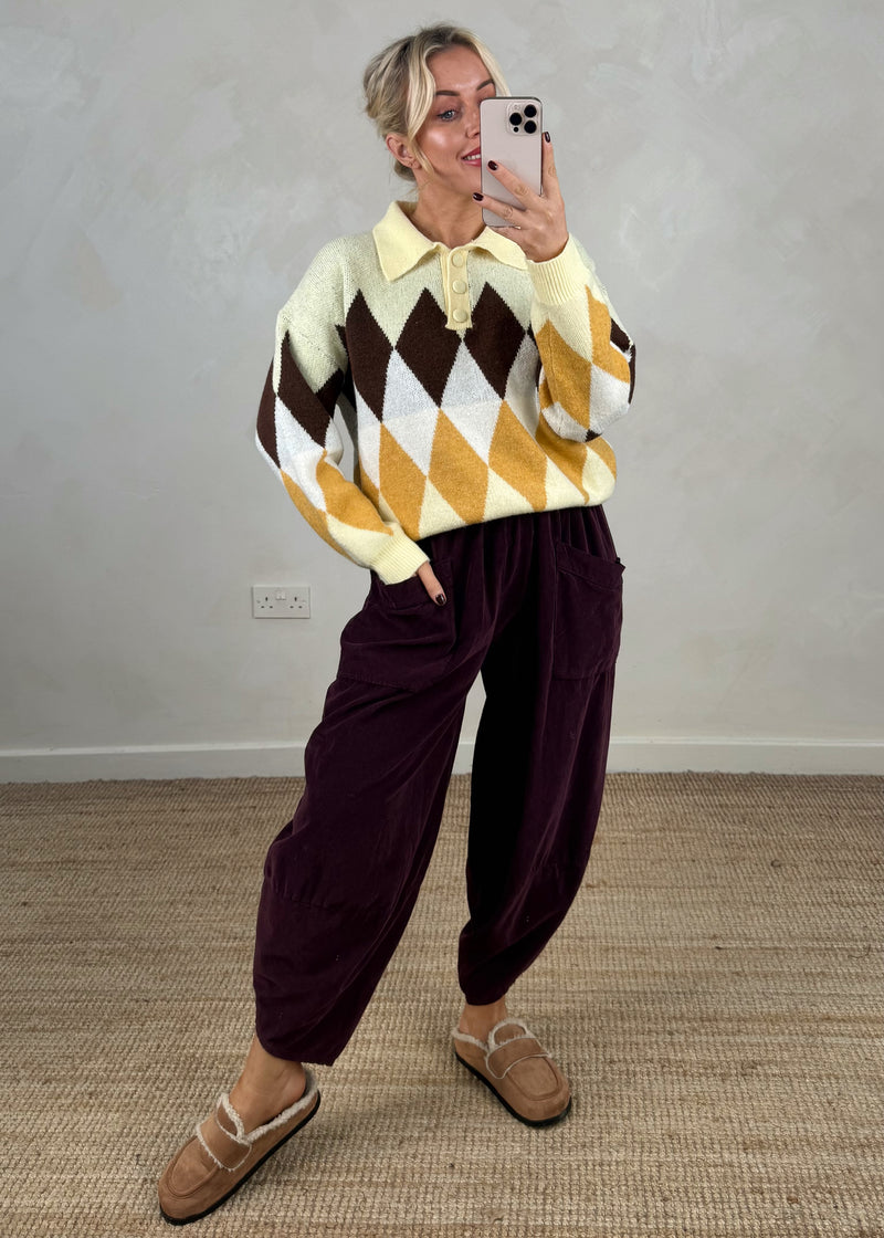 Tolly argyle knit - yellow-The Style Attic