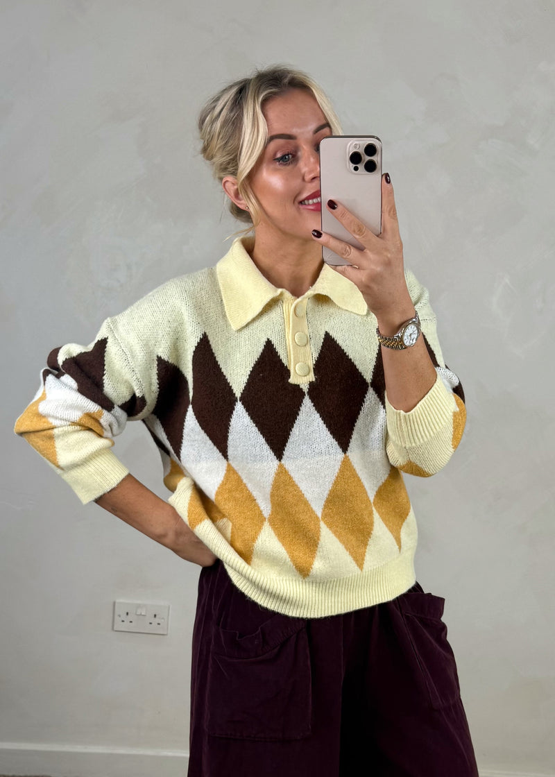 Tolly argyle knit - yellow-The Style Attic