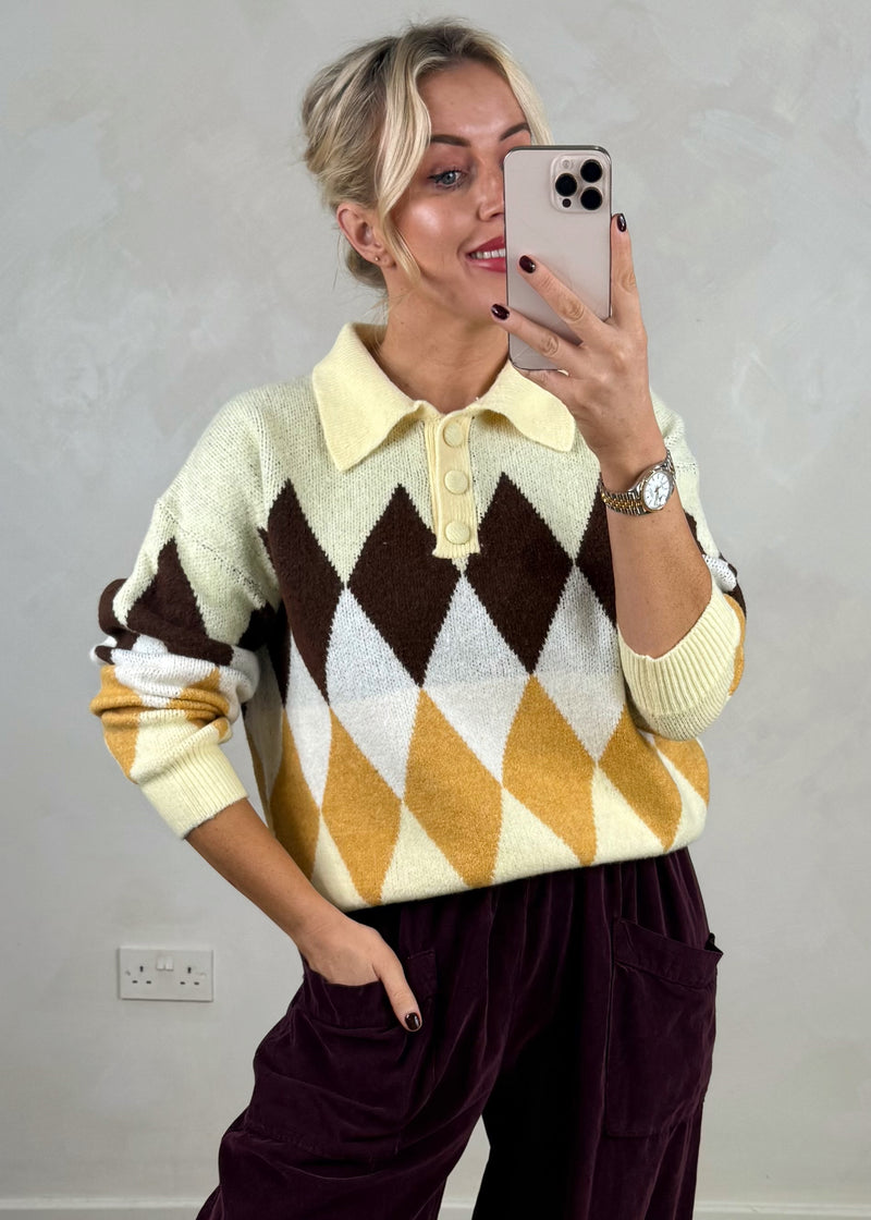 Tolly argyle knit - yellow-The Style Attic