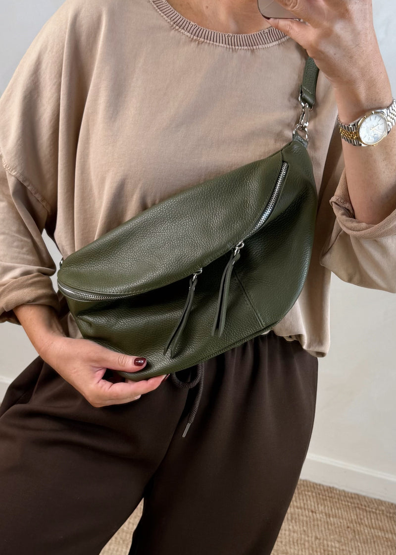 Tori leather sling bag - Olive-The Style Attic