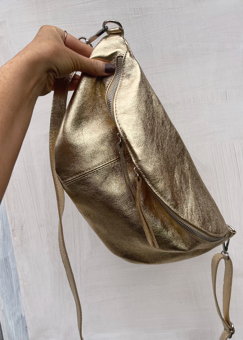 Tori leather sling bag - gold-The Style Attic