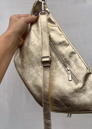 Tori leather sling bag - gold-The Style Attic