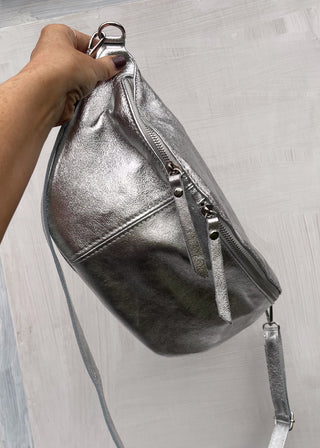 Tori leather sling bag - silver-The Style Attic