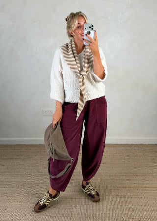 Triangle striped knitted scarf - Cream/mocha-The Style Attic