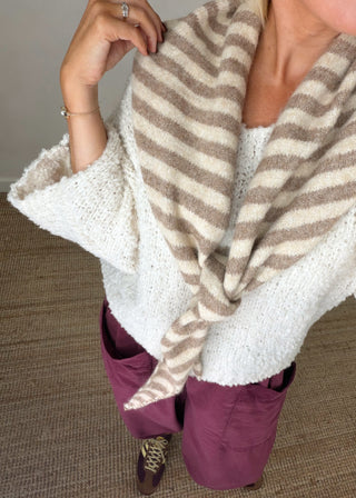 Triangle striped knitted scarf - Cream/mocha-The Style Attic