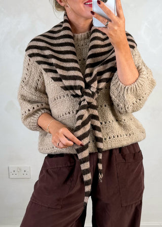 Triangle striped knitted scarf - choc/mocha-The Style Attic