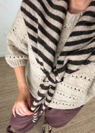 Triangle striped knitted scarf - choc/mocha-The Style Attic