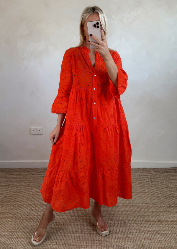 Trinny broderie anglaise dress - red-The Style Attic