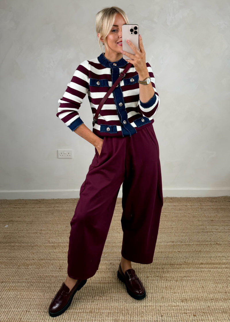 Trish denim trim knit - Merlot stripe-The Style Attic