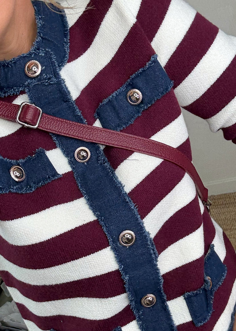 Trish denim trim knit - Merlot stripe-The Style Attic