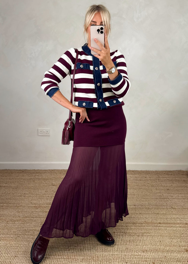 Trish denim trim knit - Merlot stripe-The Style Attic