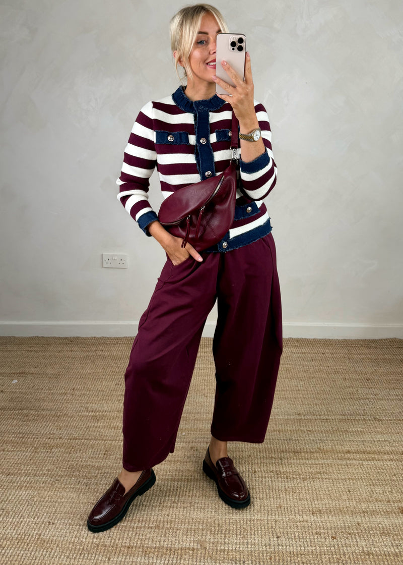 Trish denim trim knit - Merlot stripe-The Style Attic