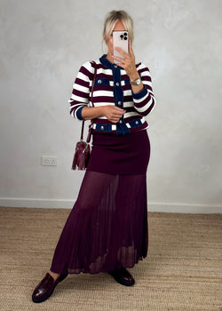 Trish denim trim knit - Merlot stripe-The Style Attic