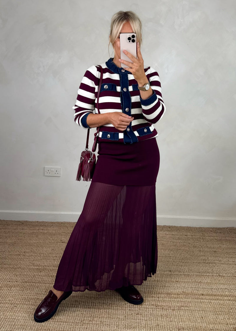Trish denim trim knit - Merlot stripe-The Style Attic